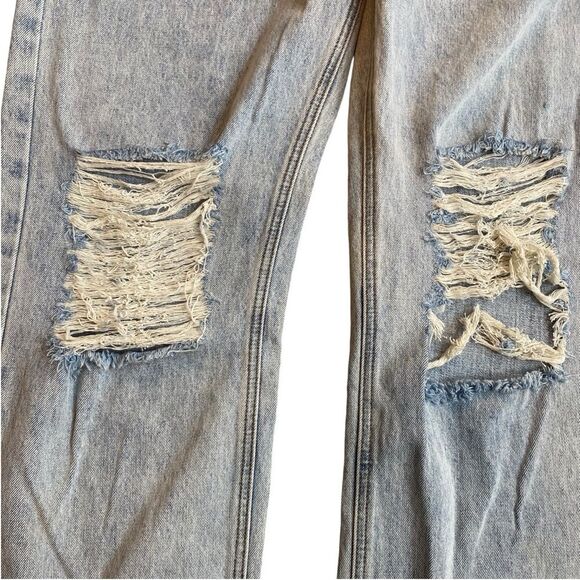 Princess Polly 8 Holly Asymmetric Rip Leg Jeans Light Wash Denim Baggy New‎ - Picture 7 of 12
